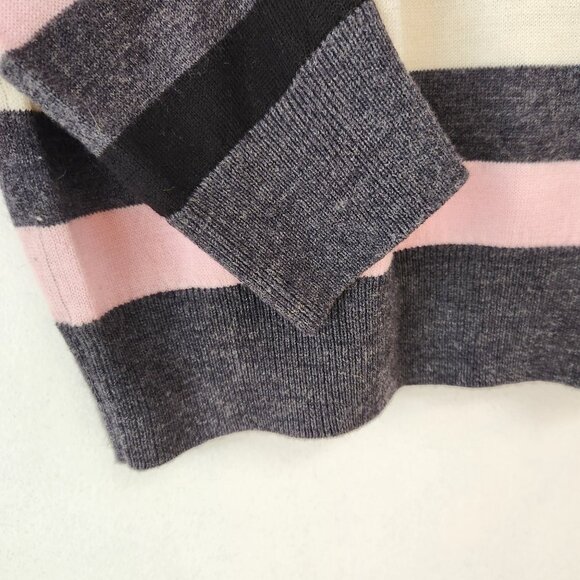 H&M 100% Merino Wool Crewneck Pullover Sweater Pink Grey Striped Men's M - Picture 4 of 7